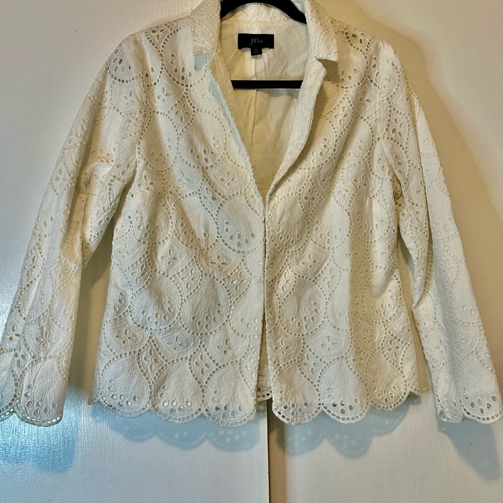 White Eyelet Blazer J Crew Medium 100% Cotton